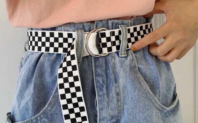 Black And White Checkered Belt With D Ring Buckle