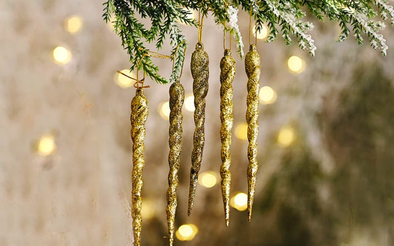 Xmas Tree Hanging Ornament Fake Icicles Set of 10