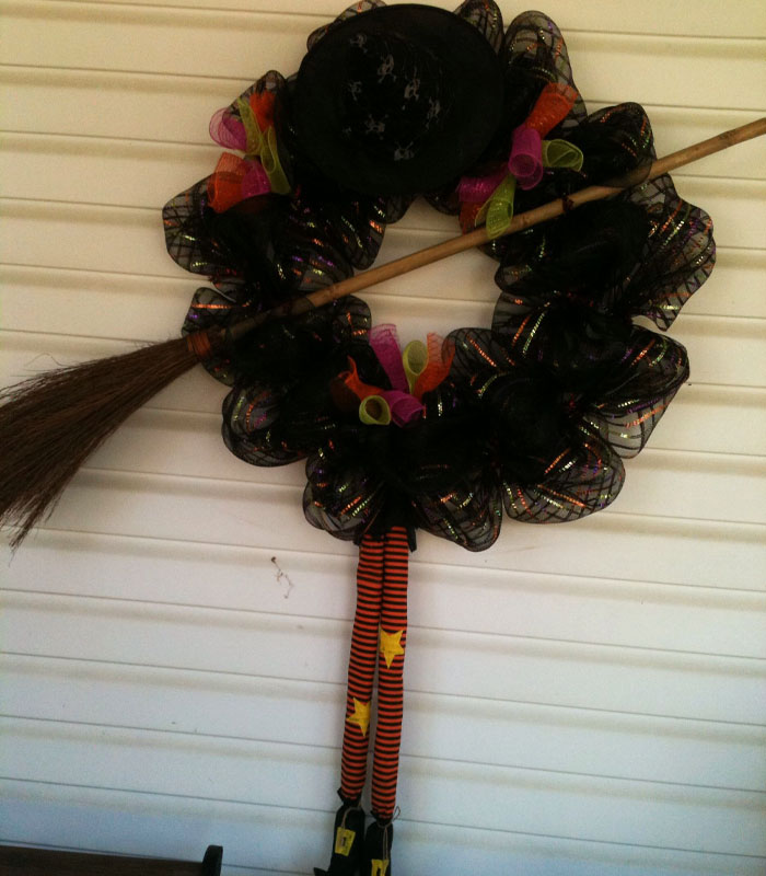 Magic Broom Halloween Wreath For Front Door