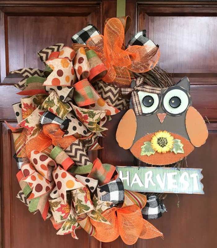 Owl Halloween Wreath For Front Door Embellishment