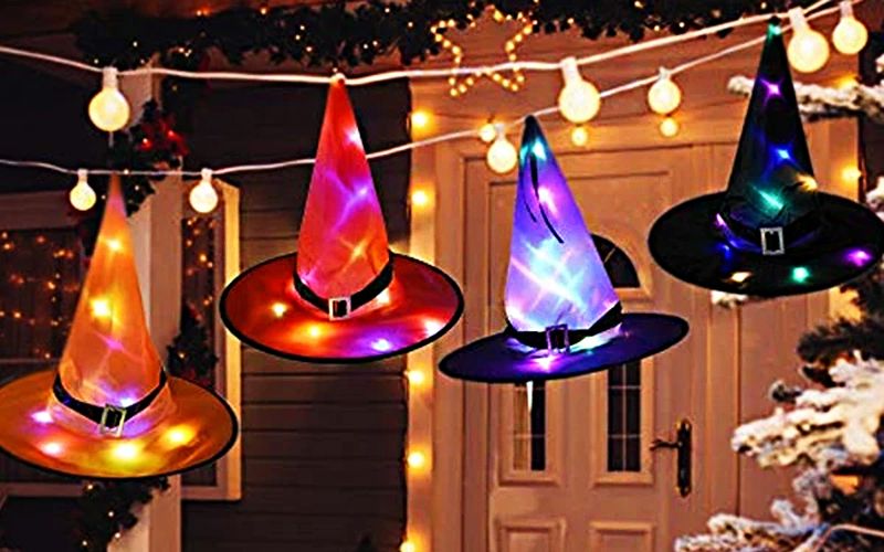 Colorful Hanging Halloween Witch Hat Lights