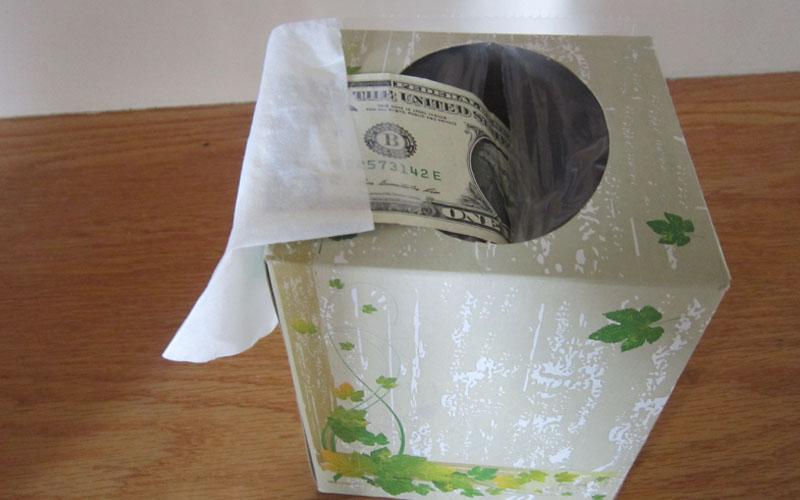 Rolled Money in Tissue Box