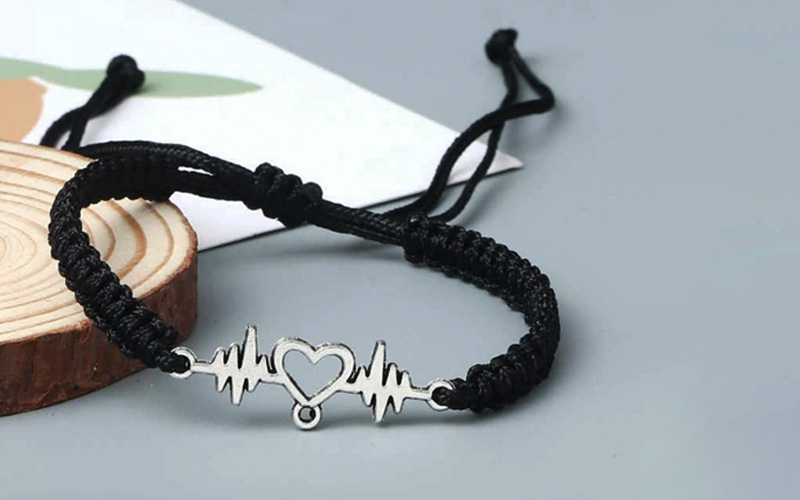 Couples Heartbeat Bracelet with a Heart Shaped Charm