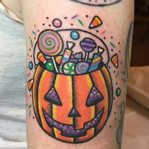 Love this vintage style halloween flash Brightside Tattoo in  Baltimorethe candy corn is so cute  Halloween tattoo flash Halloween  tattoos Spooky tattoos