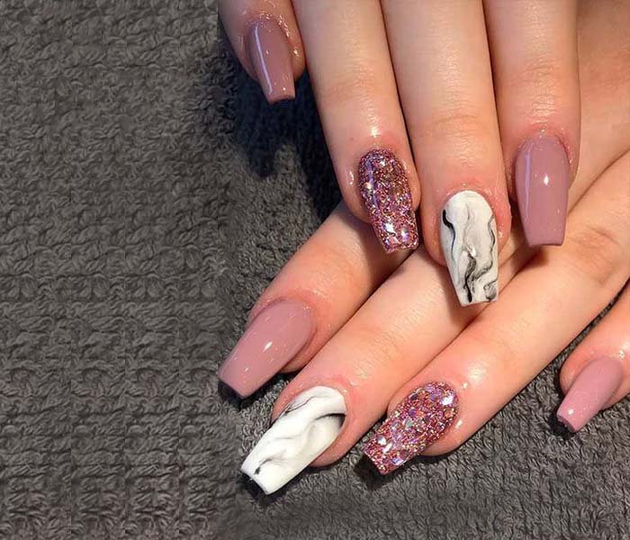 Marble Coffin Nails