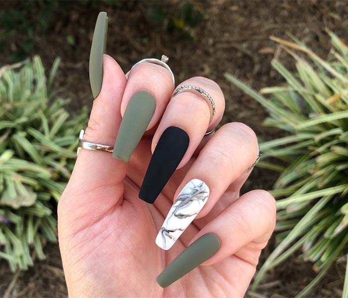 Marble Coffin Nails