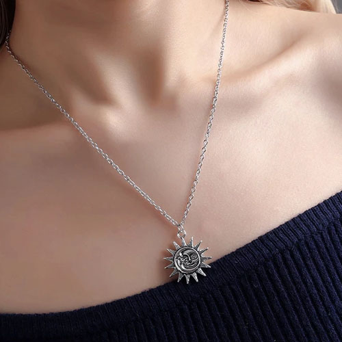 Stainless Steel Dainty Sun Pendant Necklace