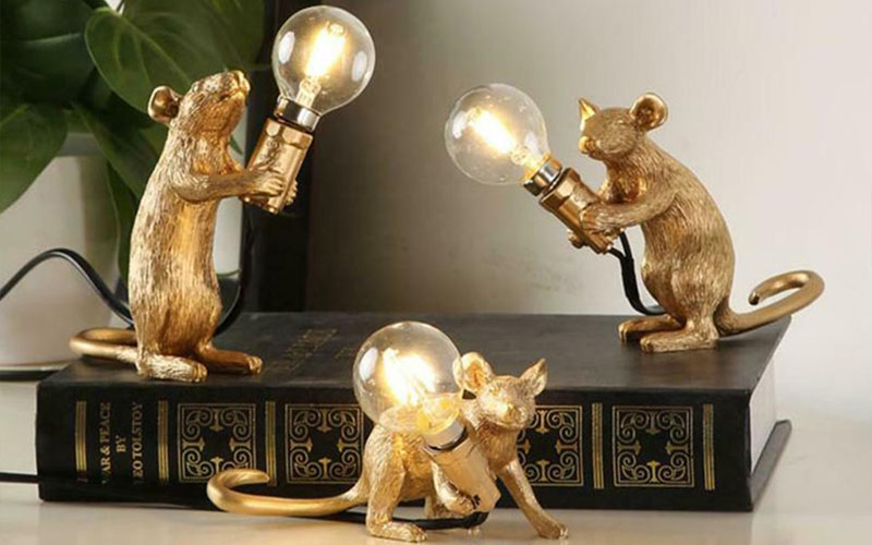 Whimsical Resin Mouse Lamps With E12 Bulbs