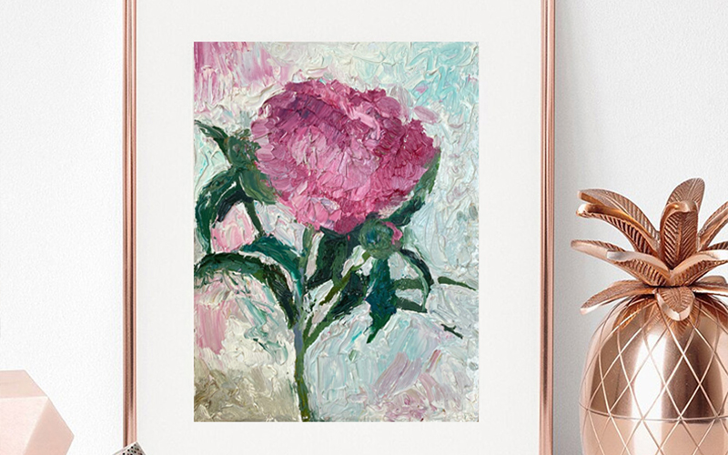 Pink Peony original painting flower small art