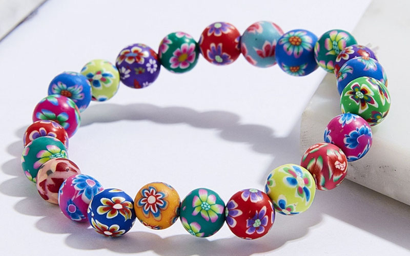 Floral beaded bracelet set - Polymer clay 4pack set