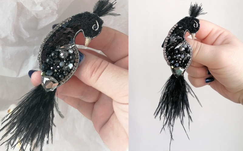 Bird brooch Feather brooch