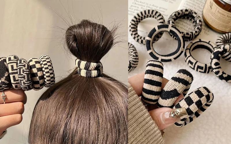 Checkered Comfort Stretch Hair Rings