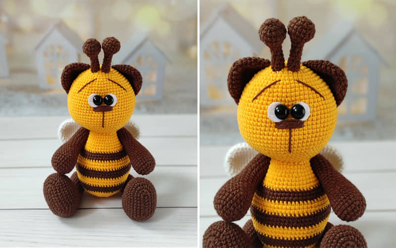 Bee plush crochet toy made with safe materials