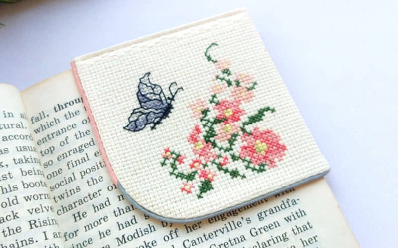 Cross Stitch Bookmark With Flowers And Butterfly