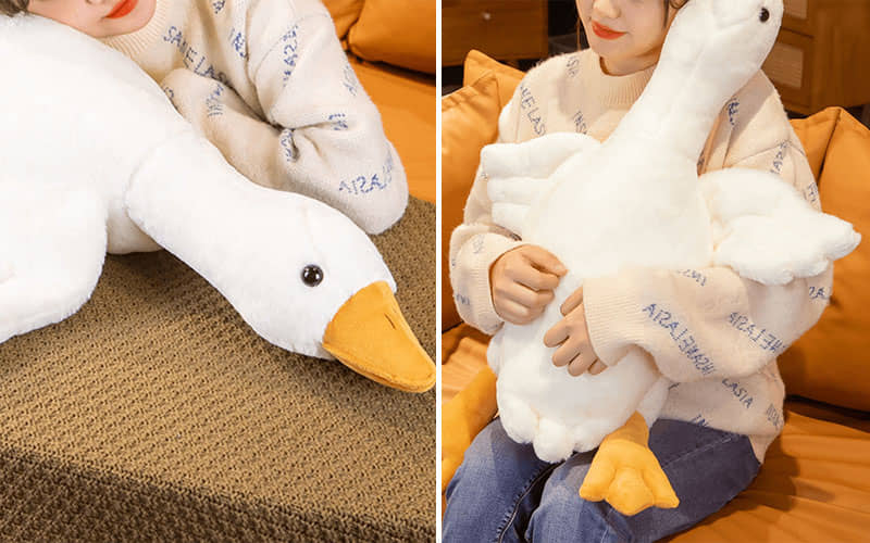 Giant furry duck plush toy starts with G