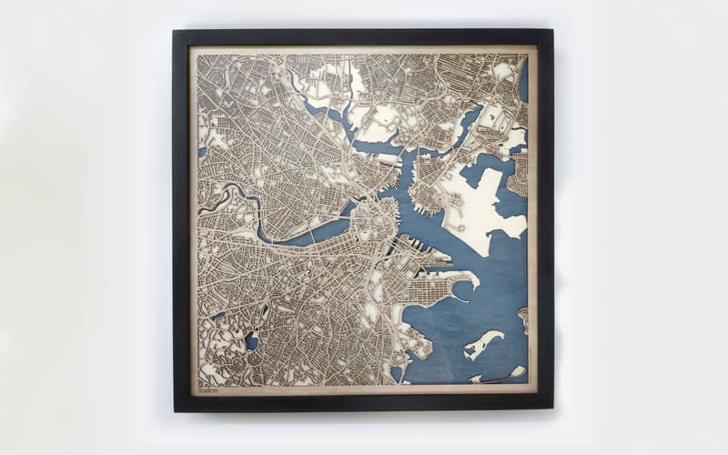 Boston Wooden Map