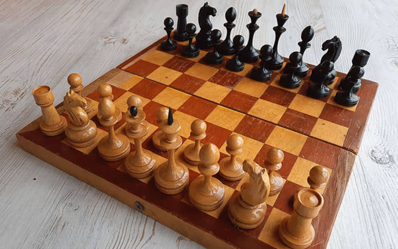 Soviet small wooden 1960s vintage chess set