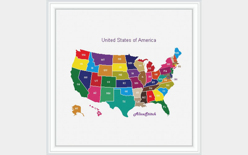 Cross Stitch Pattern Map United States America