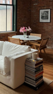 Stacked in a stylish column or nightstand tower