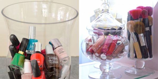 glass jars for makeup organization