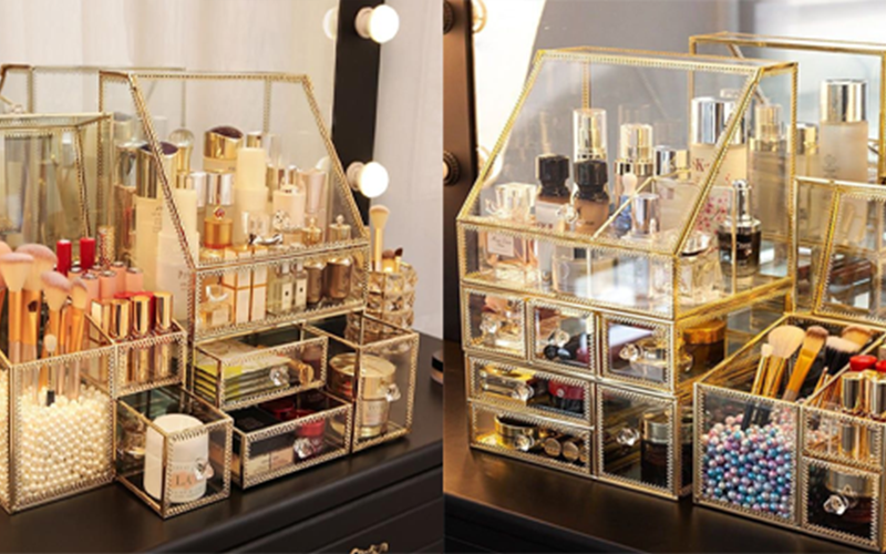 glass makeup organizer