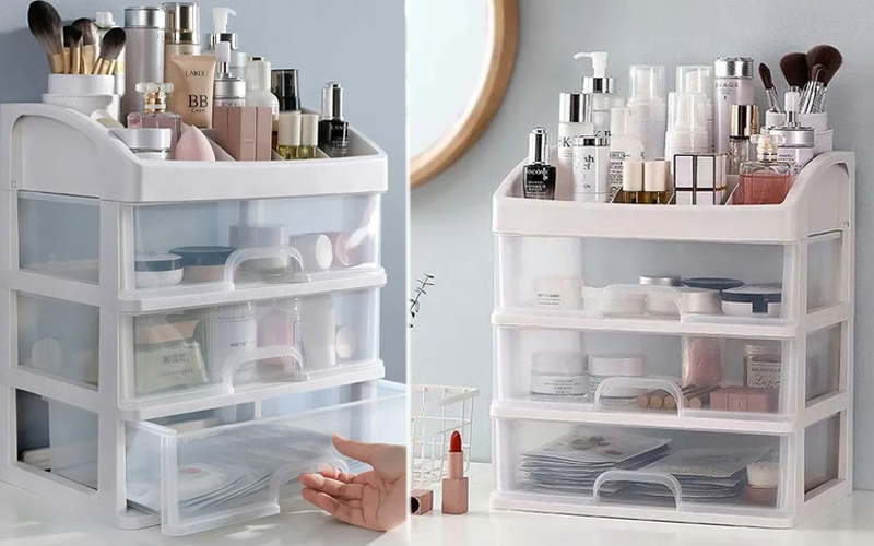 tiered plastic drawer set for makeup