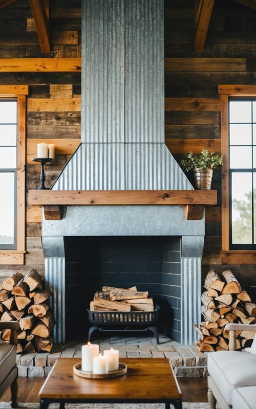 Modern farmhouse style decorating mantel