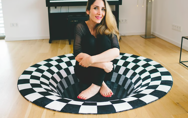3D Optical Illusion Rug (Black & White