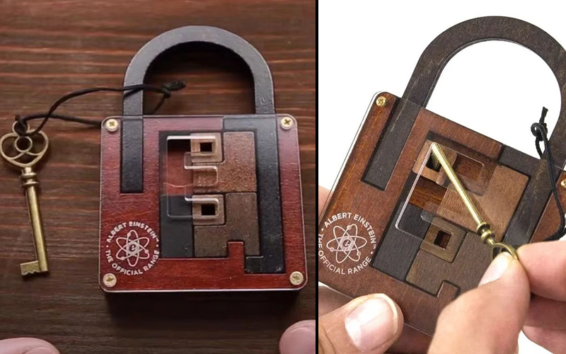 High-Difficulty IQ lock puzzle Wood