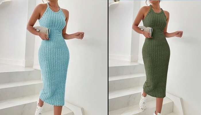 Elegant Halter Neck Bodycon Midi Dress